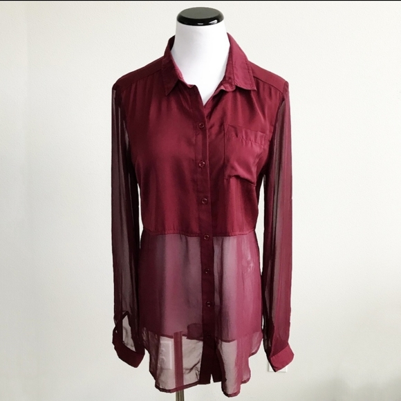 maroon sheer top